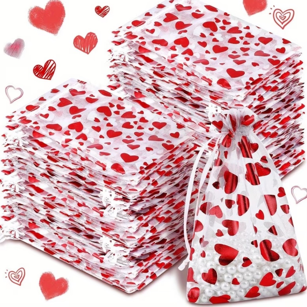 20 (3 x 4) Heart Patterned Organza Party Favor Bags